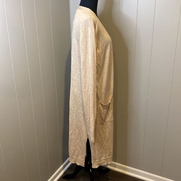 Mystree Large Knit Cardigan Open Front Shawl Wrap Pockets Natural Beige - Picture 3 of 6